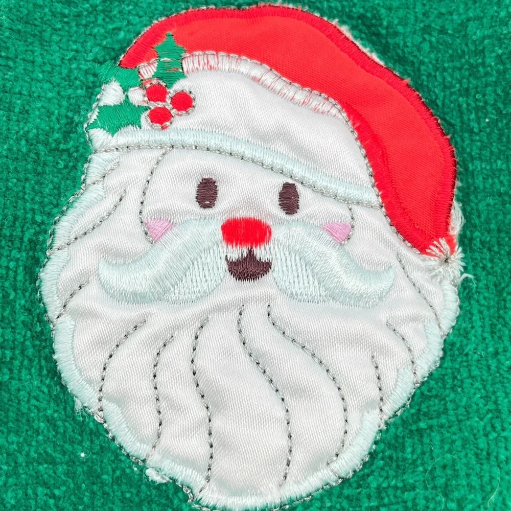 Christmas Santa Face Emerald Green Hand Towel Set Embroidered Holiday Decor